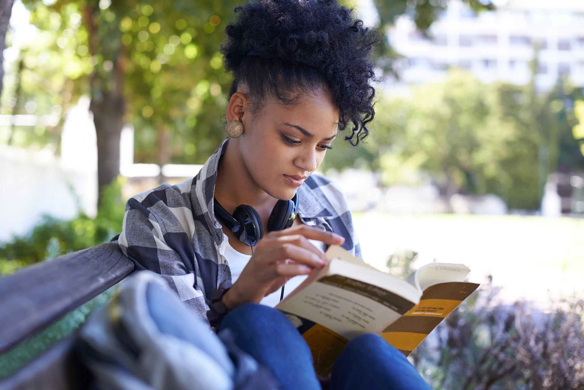 English Student reading a book
