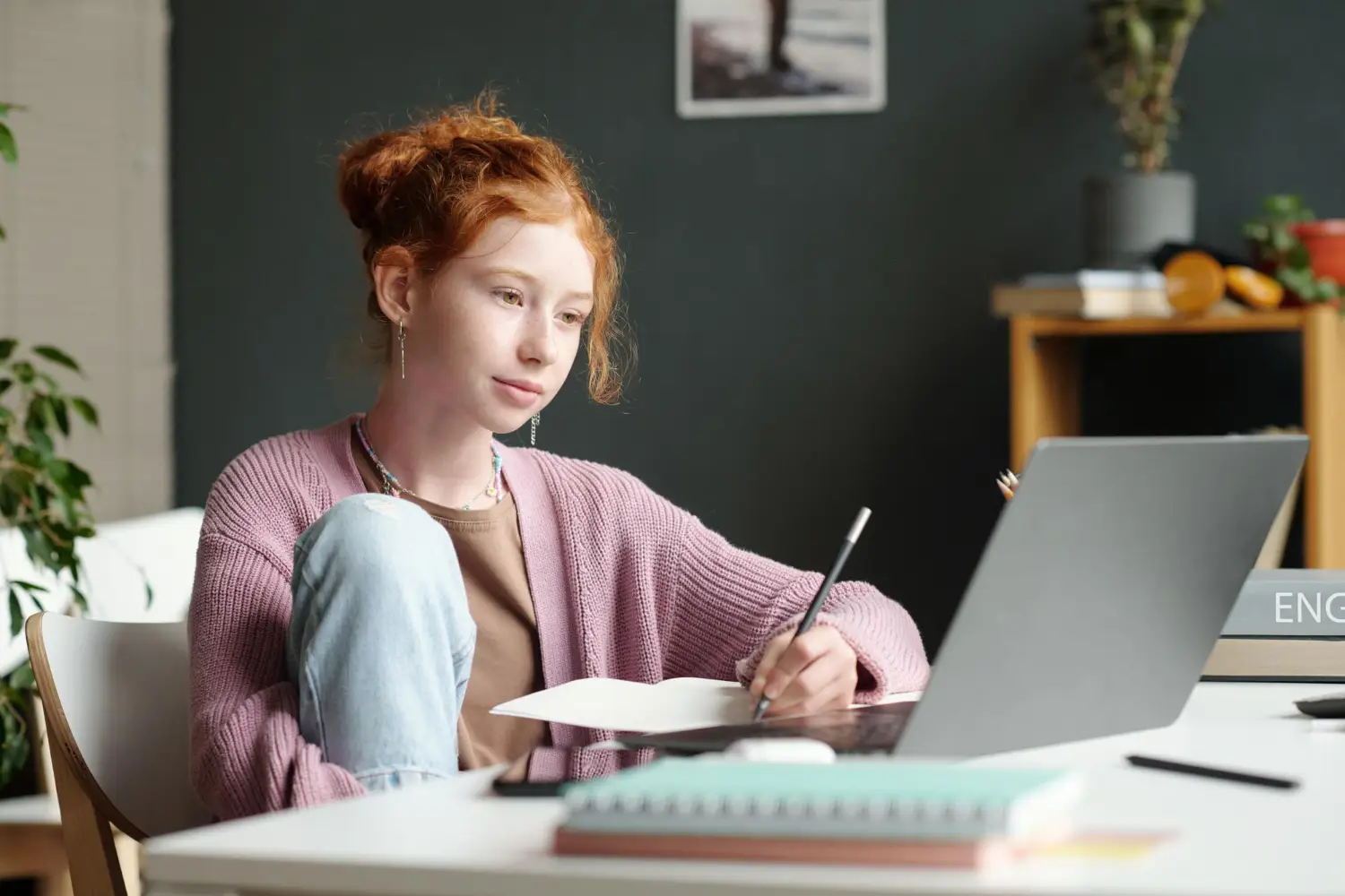 A female student working hard