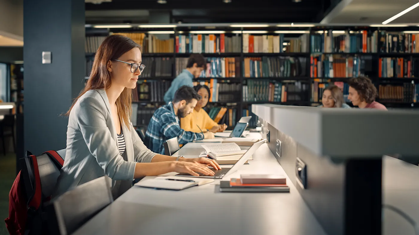 university student in library